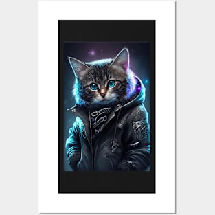 Cool portrait of a Cyber Future Cat Posters and Art